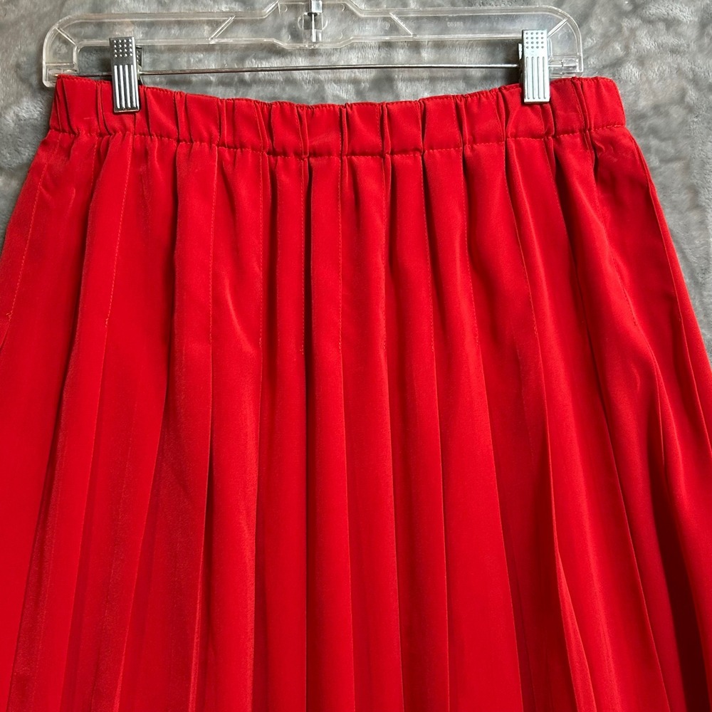 Susan Bristol Vintage Red Pleated Midi Skirt Elastic Waist Made in USA Size 12 - Picture 2 of 10
